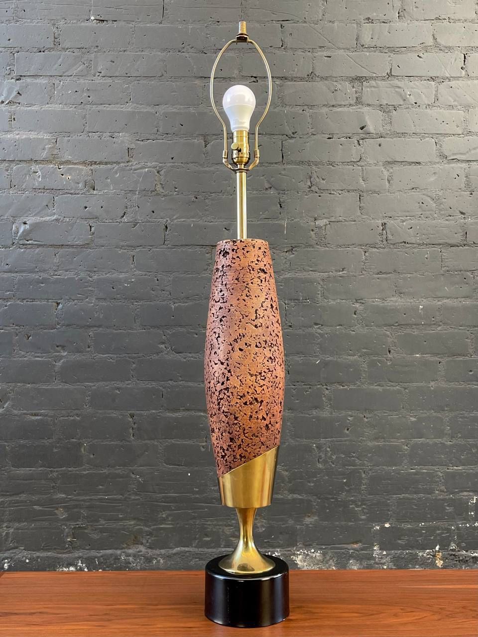Mid Century Modern Terracota & Brass Accent Table Lamp, c.1960’s Delivery Available