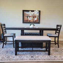 Counter-Height Dining Table Set w/ Wine Rack, 2 Benches & 2 Chairs