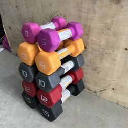 Pair of 5,8,10,12,15lb dumbbells with cuts in the neoprene $75
