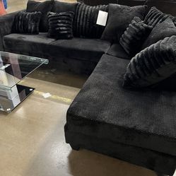BLACK FABRIC L SECTIONAL COUCH SET 