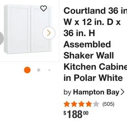 Courtland 36 in. W x 12 in. D x 36 in. H Assembled Shaker Wall Kitchen Cabinet in Polar White