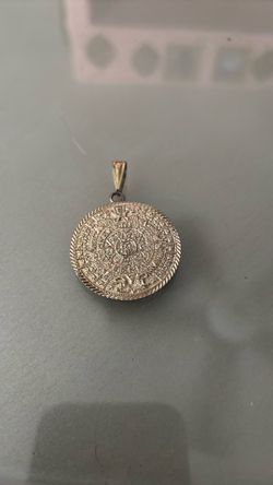 925 Sterling Silver Gold Plated Aztec Mayan Calendar Pendant