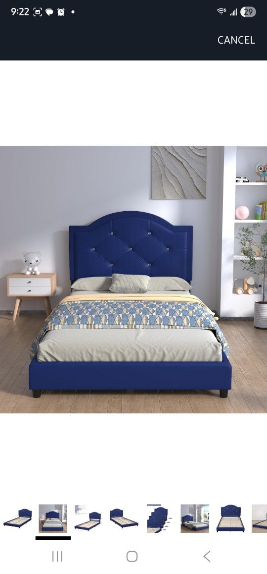 Yoonnie room Toddler Beds, Upholstered Twin Bed Frames for Kids,Kids Bed with Crystal Button, Adjustable Height Headboard Kid Bed for Boys, Fits Stand