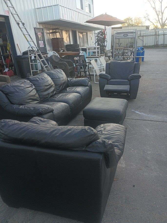 Black Leather Sofa Set Chair, Ottoman,Sofa, Recliner