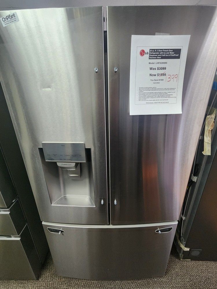 28 cu. ft. 3 Door French Door Refrigerator with Ice and Water Dispenser and Craft Ice in PrintProof Stainless Steel