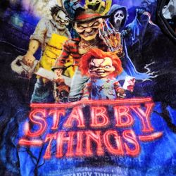 Stabby Things" horror-themed blanket featuring Freddy Krueger, Jason Voorhees, Michael Myers