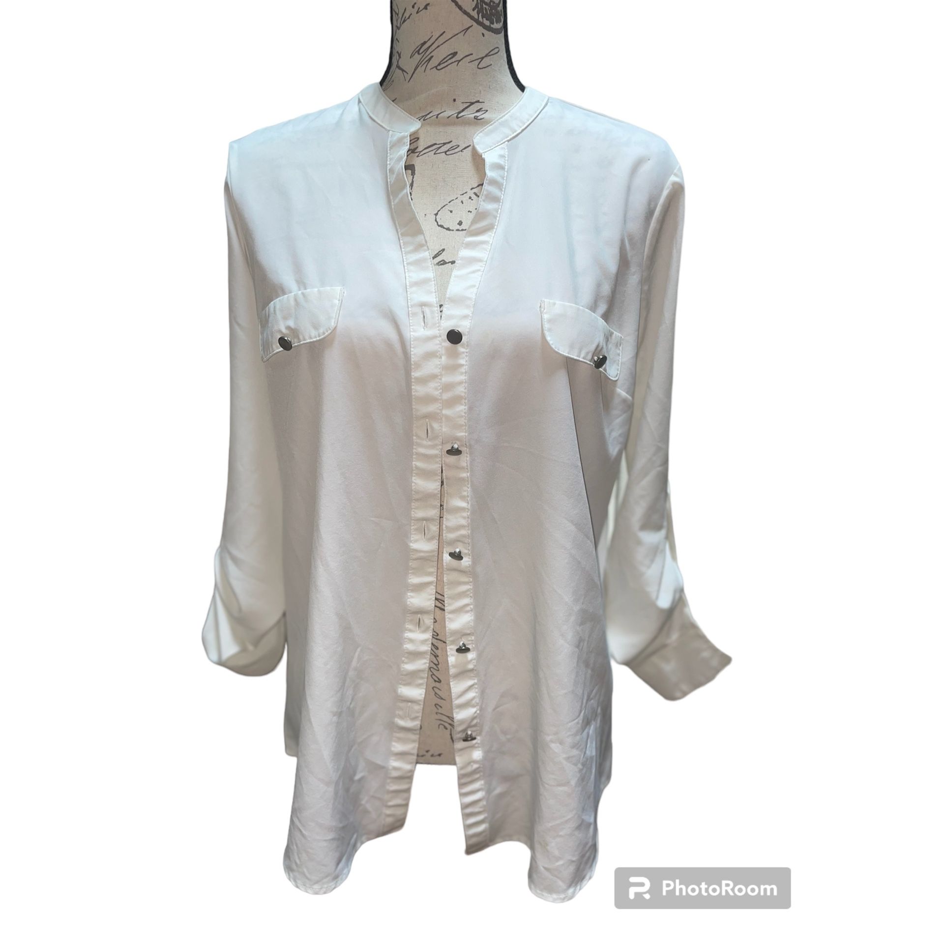 Women’s White Button Down Blouse Top Shirt