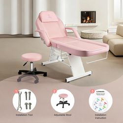 Facial Chair,73″ Tattoo Chair for Client,3-Section Adjustable Massage Table with Stool,Multipurpose