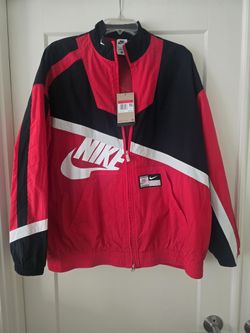 Nike Women's Windbreaker Jacket Colorblock Red Black White Full Zip Size L