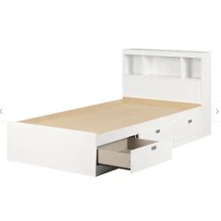 Twin Storage Bed and Bookcase Headboard With Mattress