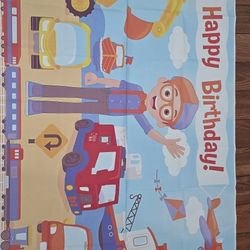 BLIPPI" Birthday Backdrop and Cake Topper 