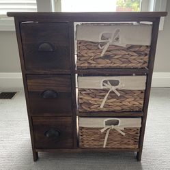Wooden And Wicker Drawer Storage/Dresser