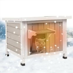 Insulated Cat House, Outdoor Small Feral Cat Shelter with Escape Door