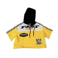 H & M Divided Hoodie Sz M Graphic  Black, Yellow and white Cropped