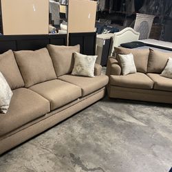 Sofa And Love Seat. Pebble Brown. Brand New!