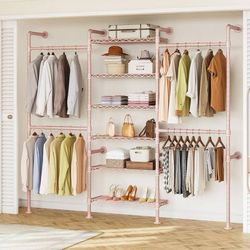H3 Wall Mounted Closet System, Expandable Industrial Pipe Clothes Rack Clothing 