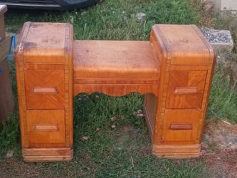 Antique Art Deco Wood  Waterfall Vanity
