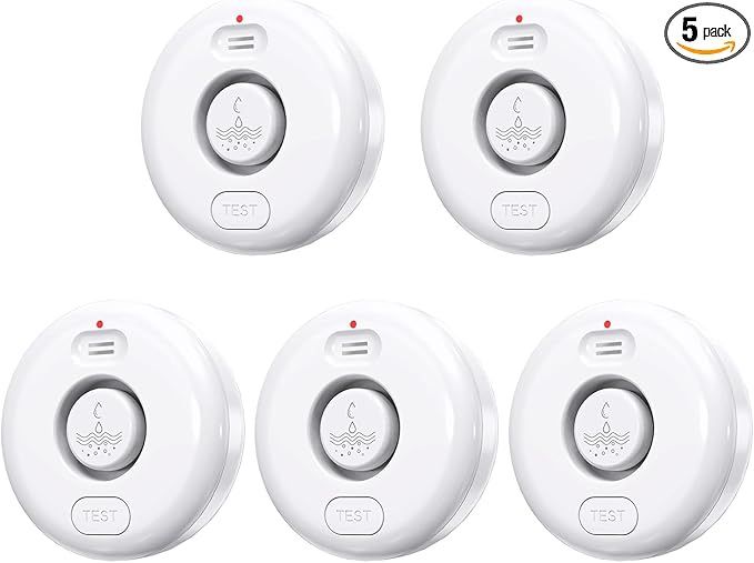 Brand New 5 Pack Water Leak Alarm Detector with 120dB Loud Alert Easy Installation for Home, Basement Flood Prevention, Bathroom, Sink, Laundry