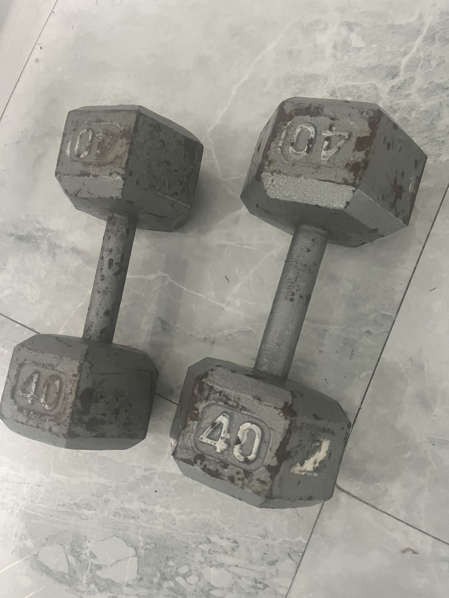 Pair Of 40lb Steel Hex Dumbbells Total 80lb