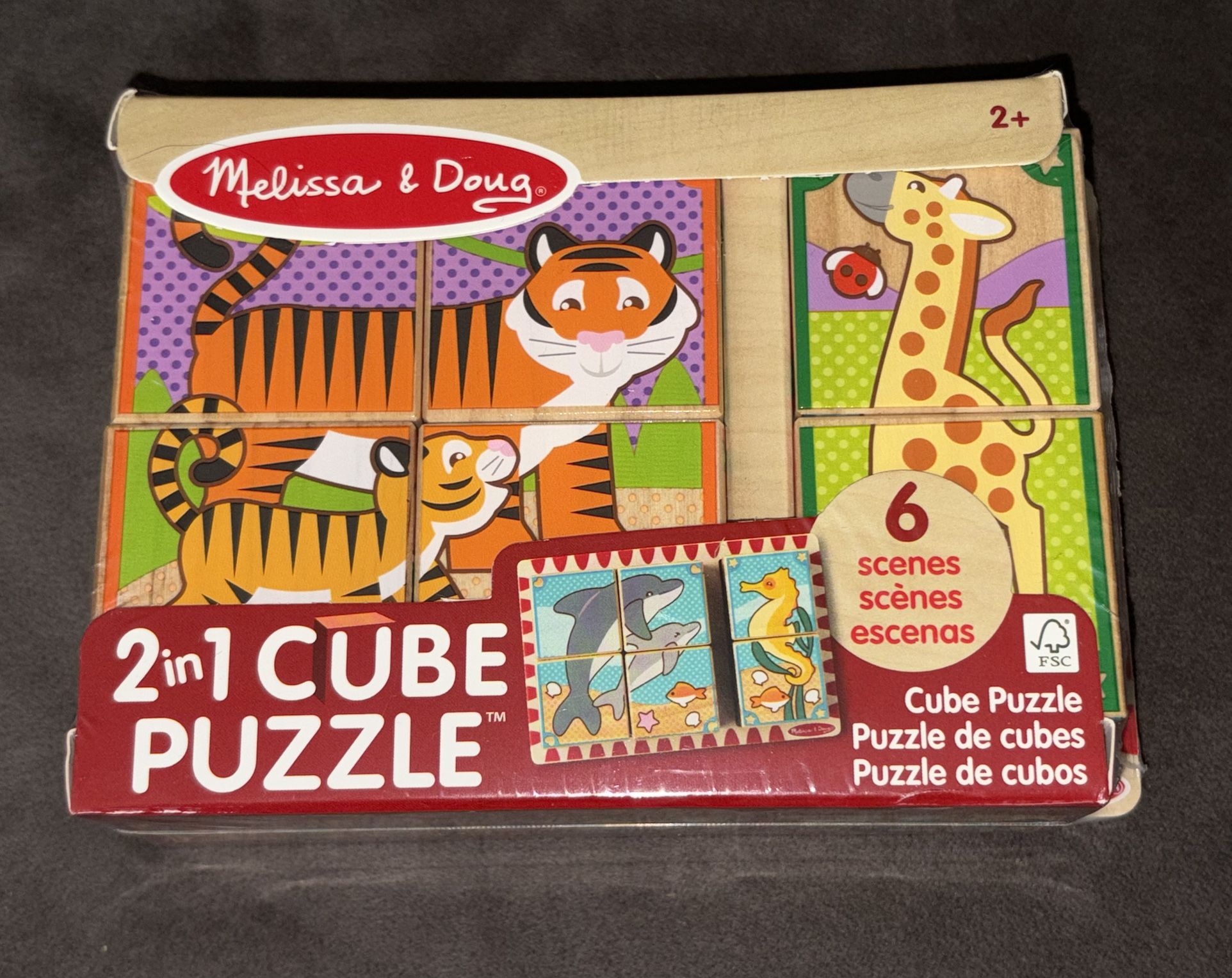 New Melissa & Doug 2 In 1 Wood Cube Puzzle