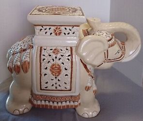 Lucky Asian Ceramic Elephant Plant Stand/ Table Base/Stool Vintage  Thumbnail