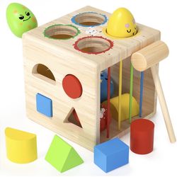 Montessori Wooden Shape Sorter Toy for 1+ Year Old - 8 Sensory Blocks, Developmental Toddler Toys, Toddler Learning Gifts for Baby Boys Girls