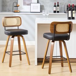 Rattan Back Bar Stools Set of 2