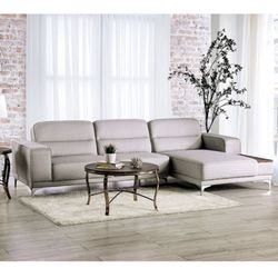 Light Grey Mid-Century Modern Sectional With Chrome Legs And Embedded Wood Tray On Right Chaise Brand New In Box Firm Price $1,280