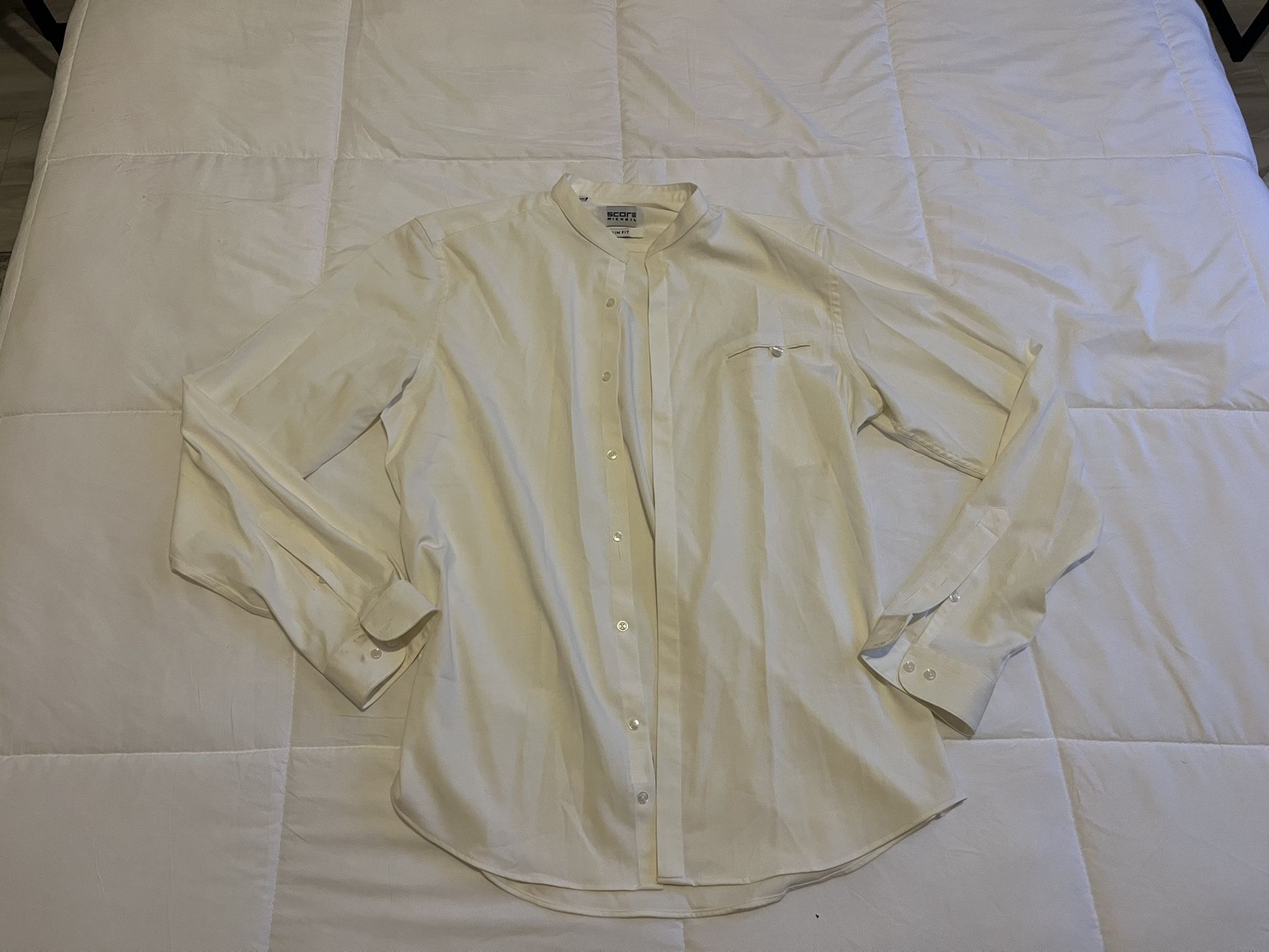 1920s Style Men's Non-Iron Stand Collar White Shirt Large | Peaky Blinders Shirts and Collars
