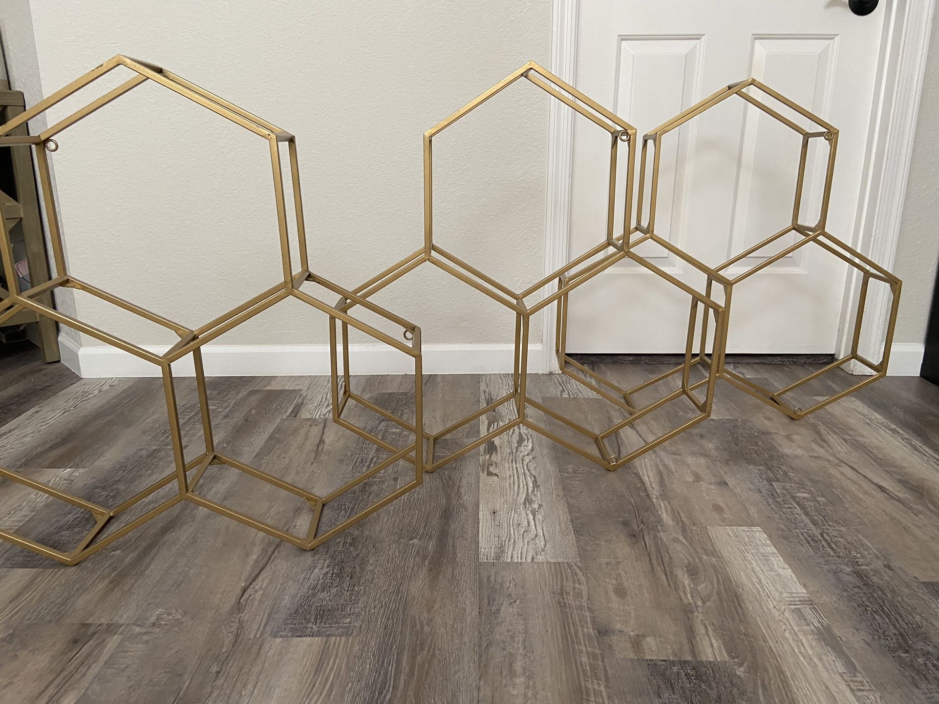 World Market Gold and Glass Honeycomb Wall Shelf