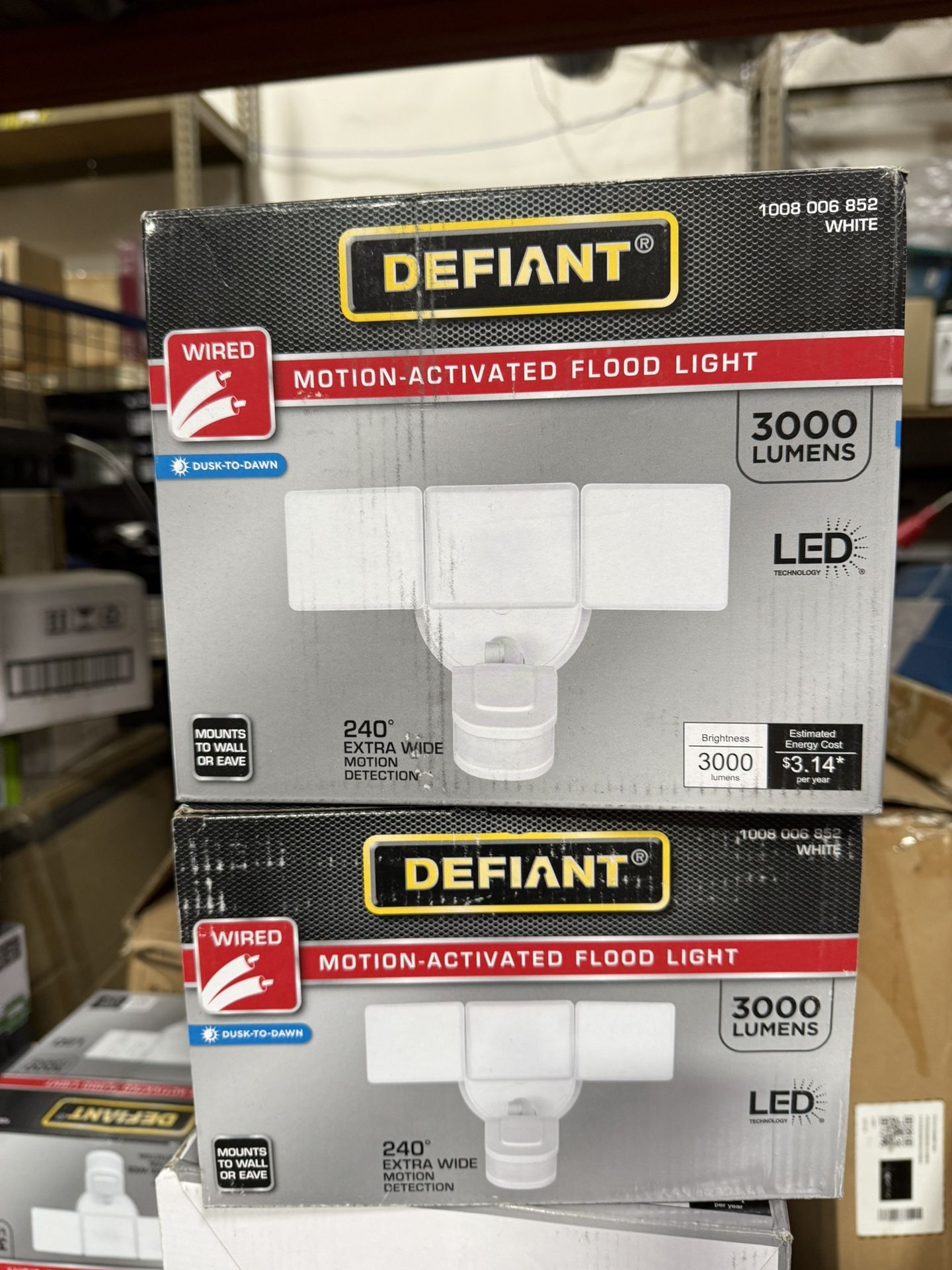 Defiant 240-Degree White Motion Activated Integrated LED Outdoor Triple Head Flood Light