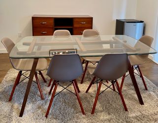 Glass Dining Table With 6 Chairs and Sideboard Buffet