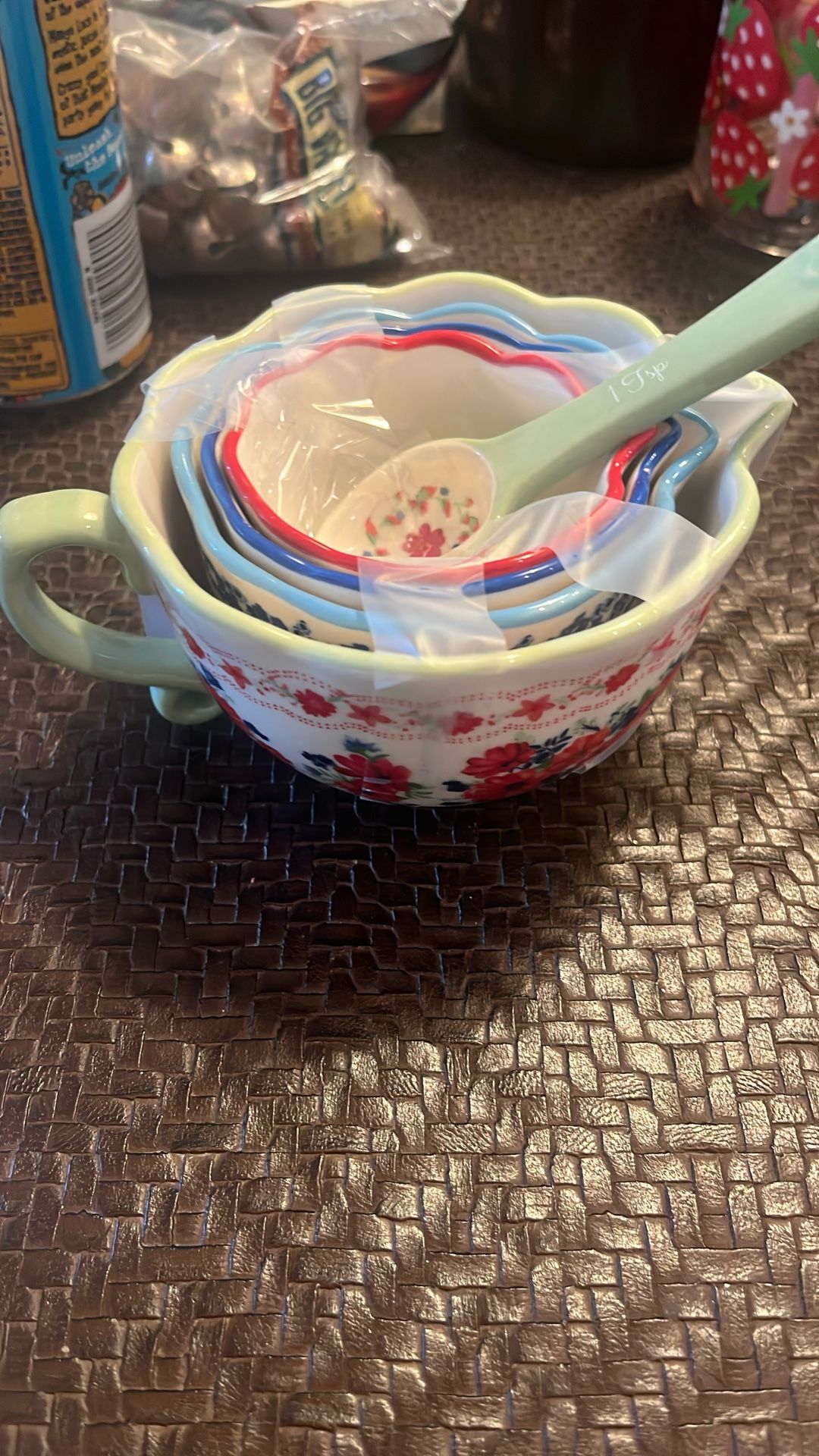 Pioneer Woman 4Pc Classic Charm Measuring Bowls Cups Stoneware Floral Kitchen
