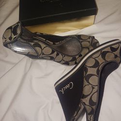 Coach Wedge Black and Grey Shoes Size 7