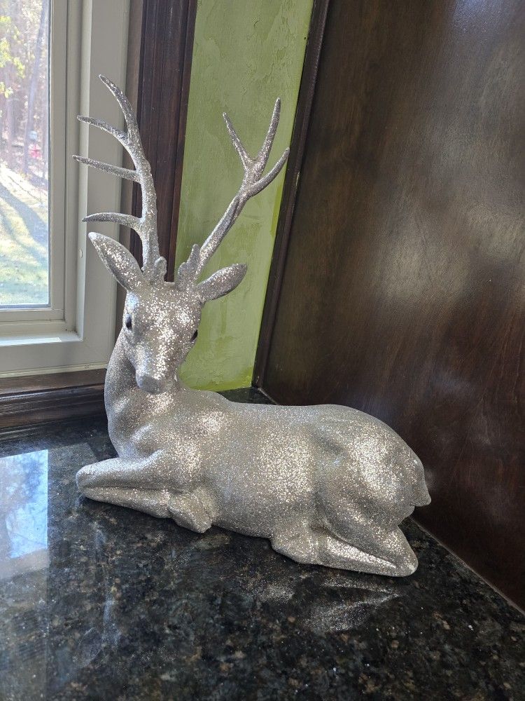 Christmas decor  Large silver glitter deer 