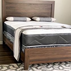 Full Size Brown Wooden Classic Bed Frame With New Mattress/Full $299/Queen $349/King $399