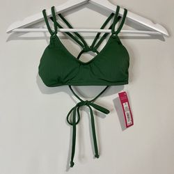 Xhilaration Women’s Strappy Tie Back Ribbed Bikini Top Olive Green NWT