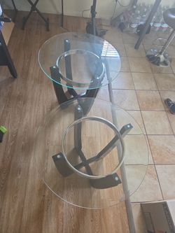 Round Glass Coffee Table with Metal Base
