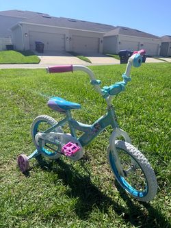 Huffy Disney Frozen 14-Inch Kids’ Bike with Training Wheels – Blue/Pink