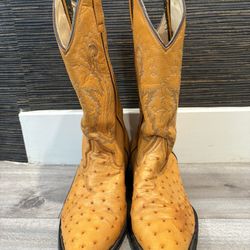 Yellow leather ostrich cowboy boots