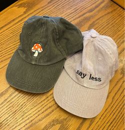 Embroidered Mushroom Cap & ‘Say Less’ Lilac Cap Duo