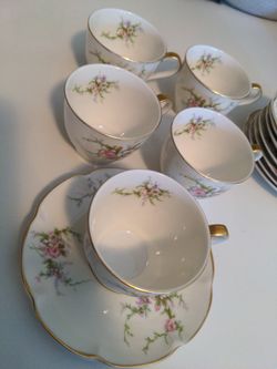 French Porcelain Small Tea Cups & Saucers Theodore De Haviland New  York