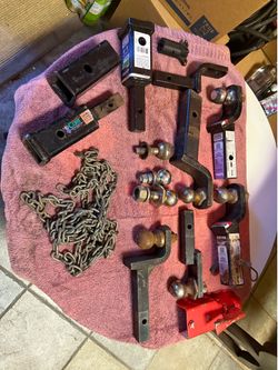 Trailer hitch, fall mounts, balls, and safety chain lot