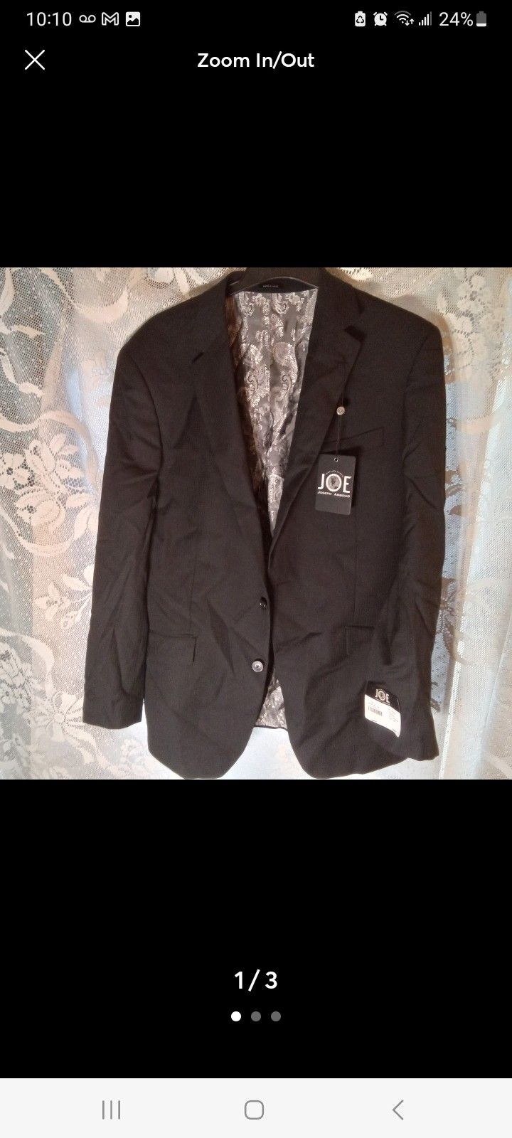 NWTGS Joseph Abboud SlimFit Black Blazer Coat w Silver Paisley Sz 42L