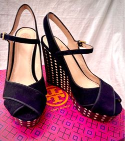 Tori Burch Black Wedge Sandals- brand new