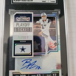 2023 Contenders RC Rookie Brandon Aubrey #/149  SGC 9 Auto 10