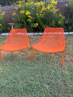 Orange Metal Outdoor Lounge Chairs – Set of 2