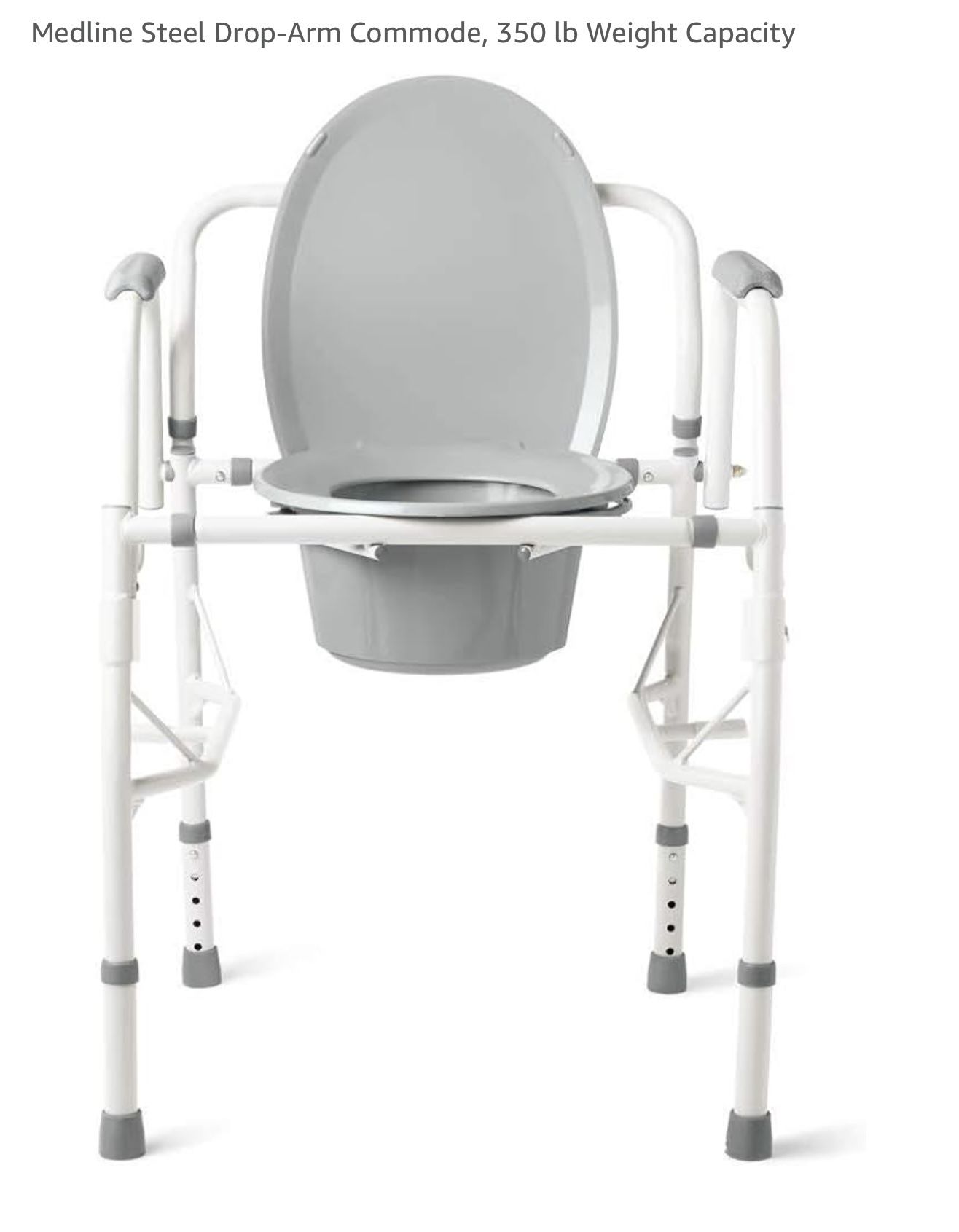 Steel Drop-Arm Commode, 350 lb Weight Capacity
