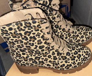 New | Leopard Print | Thereabouts Big Kid Girls Blakely Chunky Heel Motorcycle Boots | Size 5