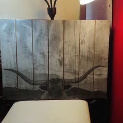 18"x24" Long Horn Bull Painting On Wood